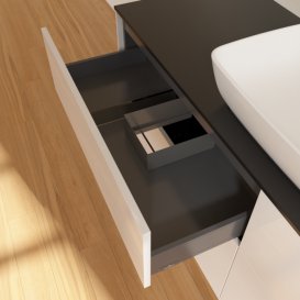 Тумба під раковину Villeroy & Boch Finion 160х50,1 см МДФ білий глянцевий лак/скло чорне матове F85200GF