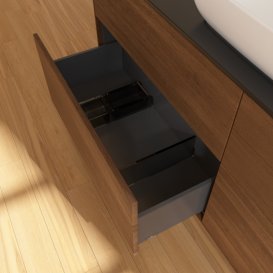 Тумба под раковину Villeroy & Boch Finion 160х50,1 см МДФ шпон грецкого ореха/стекло черное матовое F85200GN