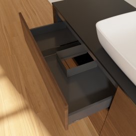 Тумба под раковину Villeroy & Boch Finion 160х50,1 см МДФ шпон грецкого ореха/стекло черное матовое F85200GN