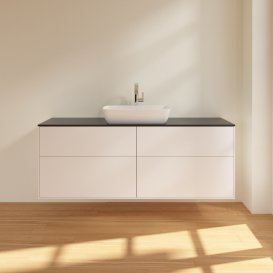 Тумба під раковину Villeroy & Boch Finion 160х50,1 см МДФ білий матовий лак/скло чорне матове F85200MT