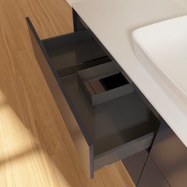 Тумба під раковину Villeroy & Boch Finion 160х50,1 см МДФ темно-синій матовий лак/скло біле матове F85100HG