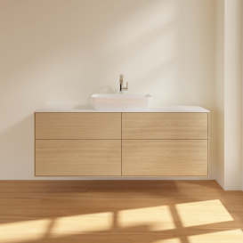 Тумба під раковину Villeroy & Boch Finion 160х50,1 см МДФ шпон дуба/скло біле матове F85100PC