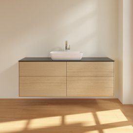 Тумба під раковину Villeroy & Boch Finion 160х50,1 см МДФ шпон дуба/скло чорне матове F85200PC