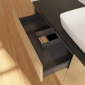 Тумба під раковину Villeroy & Boch Finion 160х50,1 см МДФ шпон дуба/скло чорне матове F85200PC