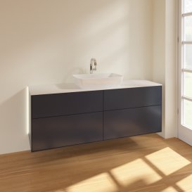 Тумба под раковину Villeroy & Boch Finion 160х50,1 см с подсветкой МДФ темно-синий матовый лак/стекло белое матовое G85100HG