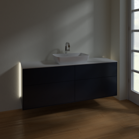 Тумба под раковину Villeroy & Boch Finion 160х50,1 см с подсветкой МДФ темно-синий матовый лак/стекло белое матовое G85100HG