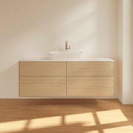 Тумба під раковину Villeroy & Boch Finion 160х50,1 см із підсвічуванням МДФ шпон дуба/скло біле матове G85100PC