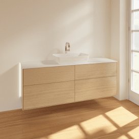 Тумба під раковину Villeroy & Boch Finion 160х50,1 см із підсвічуванням МДФ шпон дуба/скло біле матове G85100PC