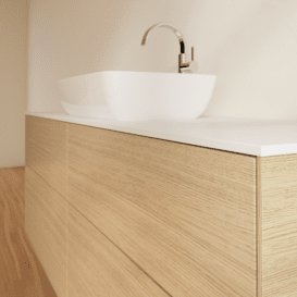 Тумба під раковину Villeroy & Boch Finion 160х50,1 см із підсвічуванням МДФ шпон дуба/скло біле матове G85100PC