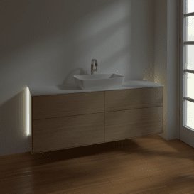 Тумба під раковину Villeroy & Boch Finion 160х50,1 см із підсвічуванням МДФ шпон дуба/скло біле матове G85100PC