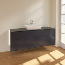 Тумба под раковину Villeroy & Boch Finion 160х50,1 см с подсветкой МДФ темно-синий матовый лак/стекло черное матовое G85200HG