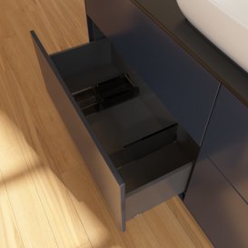 Тумба под раковину Villeroy & Boch Finion 160х50,1 см с подсветкой МДФ темно-синий матовый лак/стекло черное матовое G85200HG