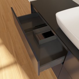 Тумба под раковину Villeroy & Boch Finion 160х50,1 см с подсветкой МДФ темно-синий матовый лак/стекло черное матовое G85200HG