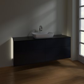 Тумба под раковину Villeroy & Boch Finion 160х50,1 см с подсветкой МДФ темно-синий матовый лак/стекло черное матовое G85200HG