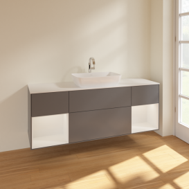 Тумба под раковину Villeroy & Boch Finion 160х50,1 см с подсветкой МДФ антрацит матовый лак/стекло белое матовое F861GFGK