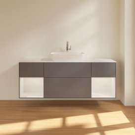 Тумба под раковину Villeroy & Boch Finion 160х50,1 см с подсветкой МДФ антрацит матовый лак/стекло белое матовое F861GFGK