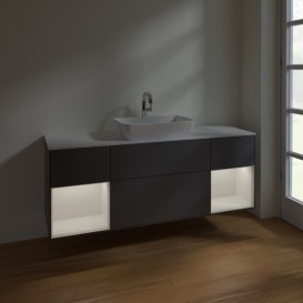 Тумба под раковину Villeroy & Boch Finion 160х50,1 см с подсветкой МДФ антрацит матовый лак/стекло белое матовое F861GFGK