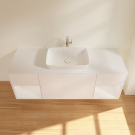 Тумба під раковину Villeroy & Boch Finion 160х50,1 см із підсвічуванням МДФ білий матовий лак/скло біле матове F861GFMT