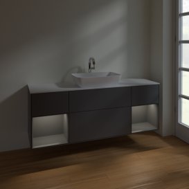 Тумба под раковину Villeroy & Boch Finion 160х50,1 см с подсветкой МДФ антрацит матовый лак/стекло белое матовое F861GKGK