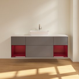 Тумба под раковину Villeroy & Boch Finion 160х50,1 см с подсветкой МДФ антрацит матовый лак/стекло белое матовое F861HBGK