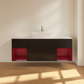 Тумба під раковину Villeroy & Boch Finion 160х50,1 см із підсвічуванням МДФ чорний матовий лак/скло біле матове F861HBPD