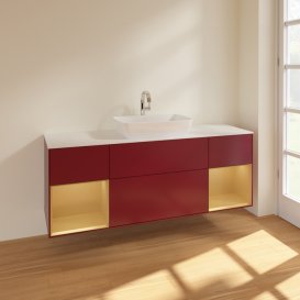 Тумба під раковину Villeroy & Boch Finion 160х50,1 см з підсвічуванням МДФ півонія матовий лак/скло біле матове F861HFHB