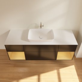 Тумба под раковину Villeroy & Boch Finion 160х50,1 см с подсветкой МДФ черный матовый лак/стекло белое матовое F861HFPD