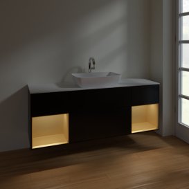 Тумба под раковину Villeroy & Boch Finion 160х50,1 см с подсветкой МДФ черный матовый лак/стекло белое матовое F861HFPD