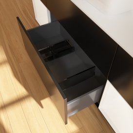 Тумба під раковину Villeroy & Boch Finion 160х50,1 см із підсвічуванням МДФ чорний матовий лак/скло біле матове F861MTPD