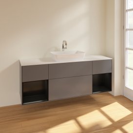 Тумба под раковину Villeroy & Boch Finion 160х50,1 см с подсветкой МДФ антрацит матовый лак/стекло белое матовое F861PDGK