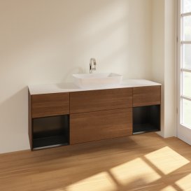 Тумба под раковину Villeroy & Boch Finion 160х50,1 см с подсветкой МДФ шпон грецкого ореха/стекло белое матовое F861PDGN