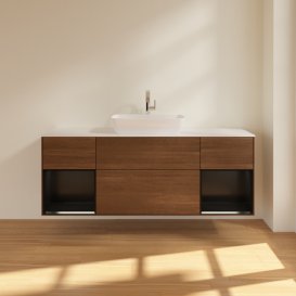 Тумба под раковину Villeroy & Boch Finion 160х50,1 см с подсветкой МДФ шпон грецкого ореха/стекло белое матовое F861PDGN