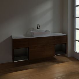 Тумба под раковину Villeroy & Boch Finion 160х50,1 см с подсветкой МДФ шпон грецкого ореха/стекло белое матовое F861PDGN