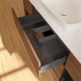 Тумба под раковину Villeroy & Boch Finion 160х50,1 см с подсветкой МДФ шпон грецкого ореха/стекло белое матовое F861PDGN