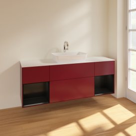 Тумба под раковину Villeroy & Boch Finion 160х50,1 см с подсветкой МДФ пион матовый лак/стекло белое матовое F861PDHB