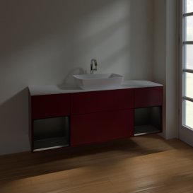 Тумба под раковину Villeroy & Boch Finion 160х50,1 см с подсветкой МДФ пион матовый лак/стекло белое матовое F861PDHB