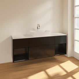 Тумба під раковину Villeroy & Boch Finion 160х50,1 см із підсвічуванням МДФ чорний матовий лак/скло біле матове F861PDPD