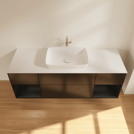 Тумба під раковину Villeroy & Boch Finion 160х50,1 см із підсвічуванням МДФ чорний матовий лак/скло біле матове F861PDPD
