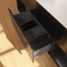 Тумба під раковину Villeroy & Boch Finion 160х50,1 см із підсвічуванням МДФ чорний матовий лак/скло біле матове F861PDPD