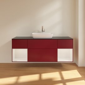 Тумба под раковину Villeroy & Boch Finion 160х50,1 см с подсветкой МДФ пион матовый лак/стекло черное матовое F862GFHB