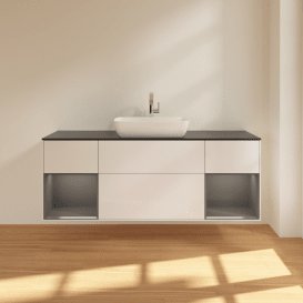 Тумба під раковину Villeroy & Boch Finion 160х50,1 см з підсвічуванням МДФ білий глянцевий лак/скло чорне матове F862GKGF