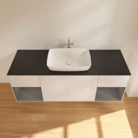 Тумба під раковину Villeroy & Boch Finion 160х50,1 см з підсвічуванням МДФ білий глянцевий лак/скло чорне матове F862GKGF