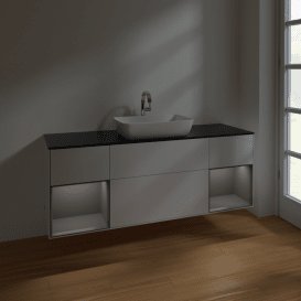 Тумба під раковину Villeroy & Boch Finion 160х50,1 см з підсвічуванням МДФ білий глянцевий лак/скло чорне матове F862GKGF
