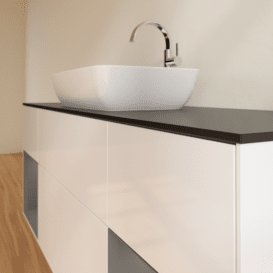 Тумба під раковину Villeroy & Boch Finion 160х50,1 см з підсвічуванням МДФ білий глянцевий лак/скло чорне матове F862GKGF