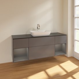 Тумба под раковину Villeroy & Boch Finion 160х50,1 см с подсветкой МДФ антрацит матовый лак/стекло черное матовое F862GKGK