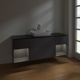 Тумба под раковину Villeroy & Boch Finion 160х50,1 см с подсветкой МДФ антрацит матовый лак/стекло черное матовое F862GKGK