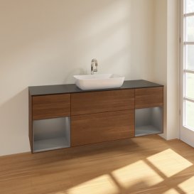 Тумба под раковину Villeroy & Boch Finion 160х50,1 см с подсветкой МДФ шпон грецкого ореха/стекло черное матовое F862GKGN