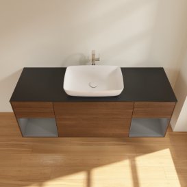 Тумба под раковину Villeroy & Boch Finion 160х50,1 см с подсветкой МДФ шпон грецкого ореха/стекло черное матовое F862GKGN