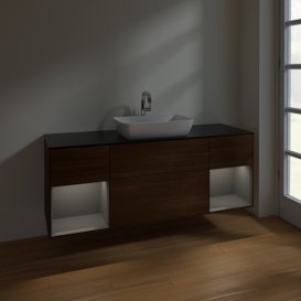 Тумба под раковину Villeroy & Boch Finion 160х50,1 см с подсветкой МДФ шпон грецкого ореха/стекло черное матовое F862GKGN