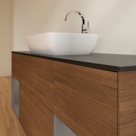 Тумба под раковину Villeroy & Boch Finion 160х50,1 см с подсветкой МДФ шпон грецкого ореха/стекло черное матовое F862GKGN